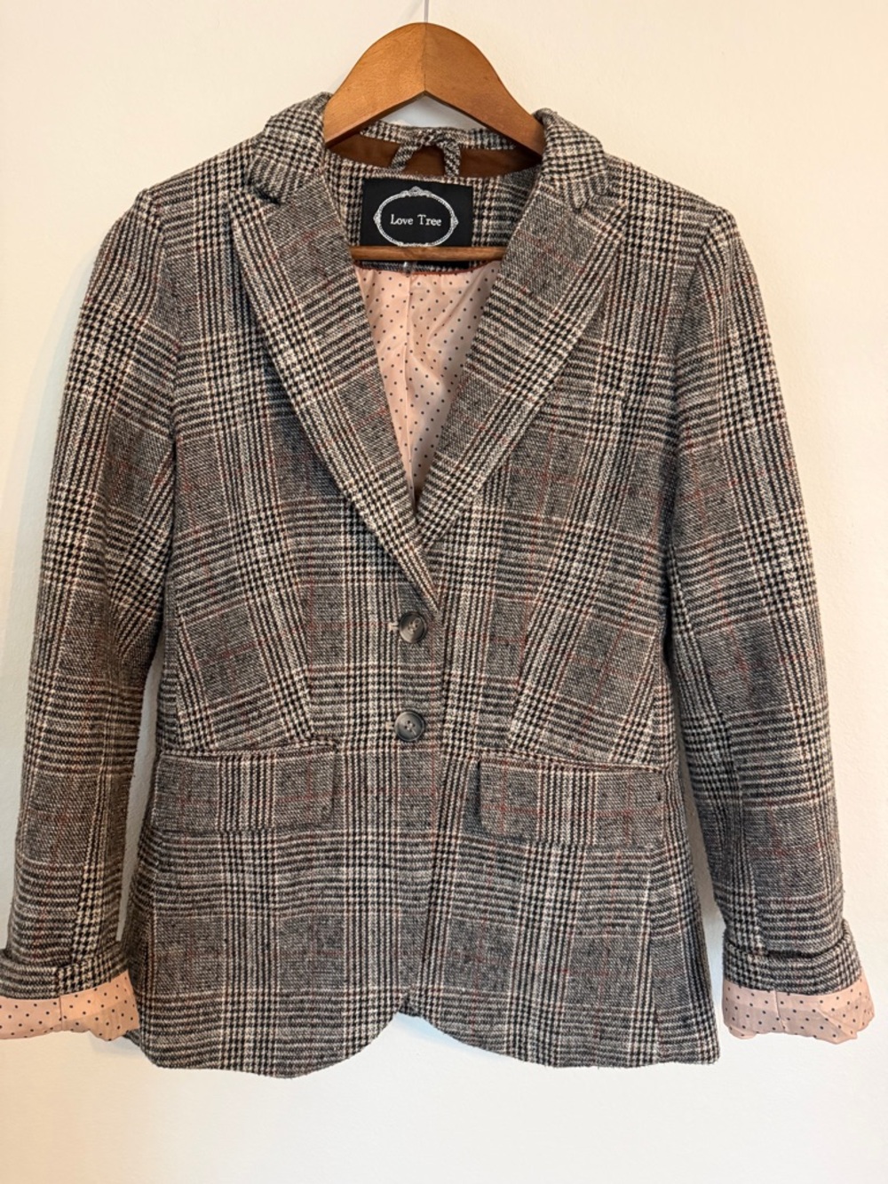 Love Tree Plaid Blazer in Grey with Subtle Brown Accents